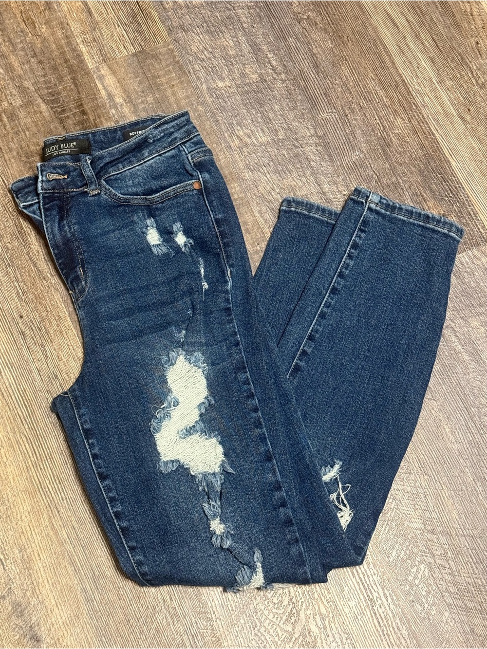 Judy Blue Boyfriend Distressed Jeans Size 7/28 Dark Wash Stretch Denim